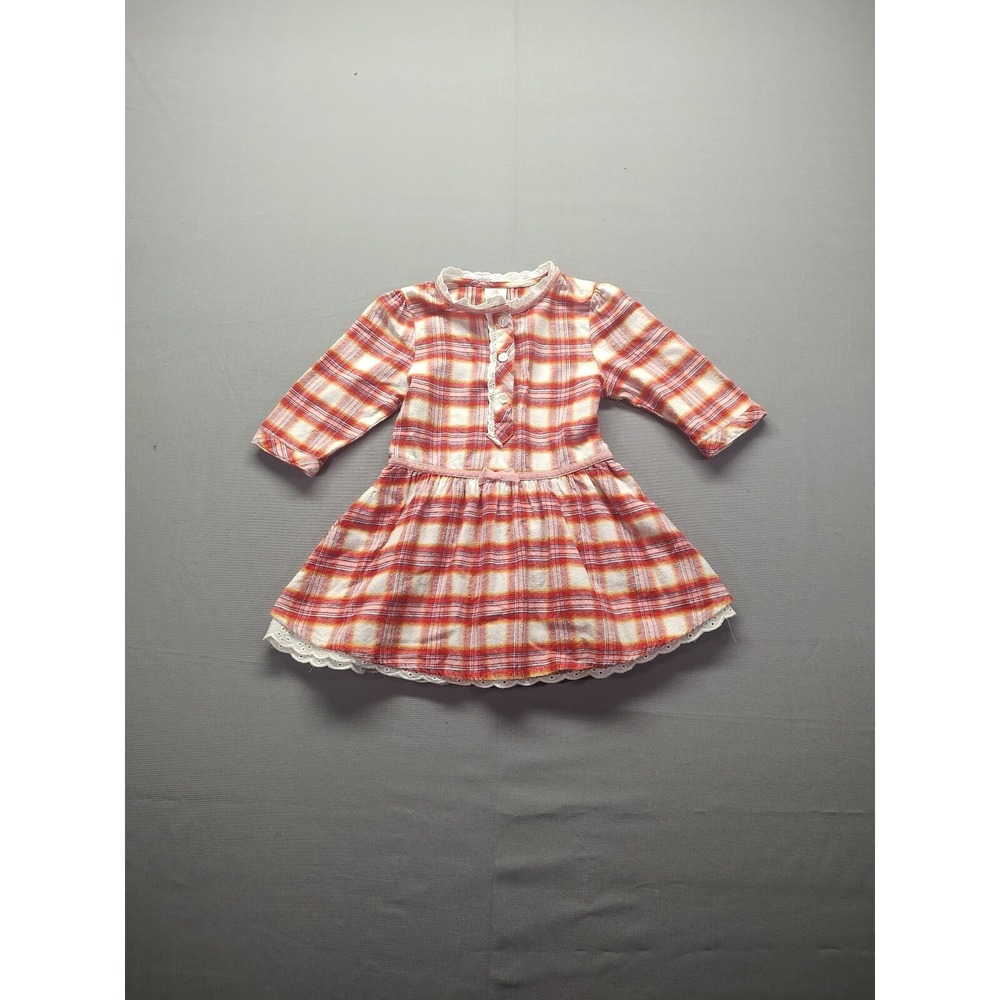 Baby Route 66 Flannel‎ Dress With Lace Ruffle Size 24 Mos